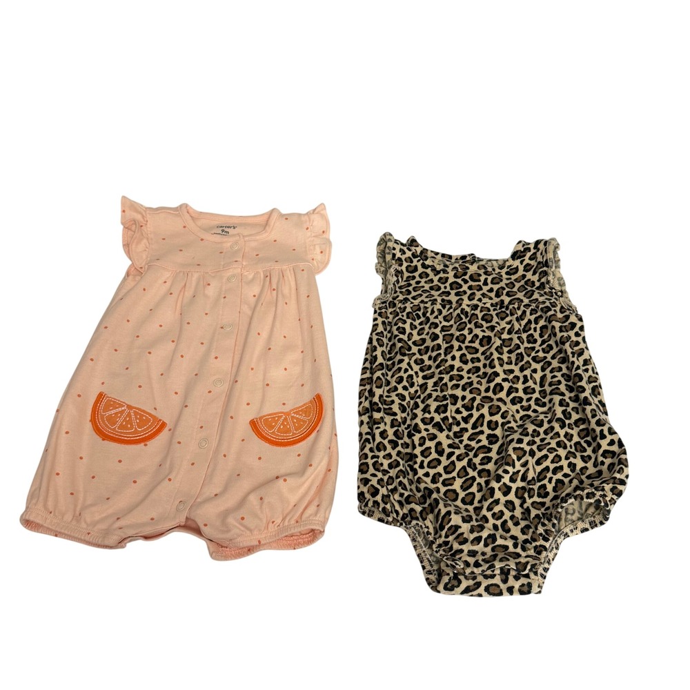 Carters Old Navy Baby Girl Romper Bodysuit Lot 9M 6-12M Pink Orange‎ Leopard